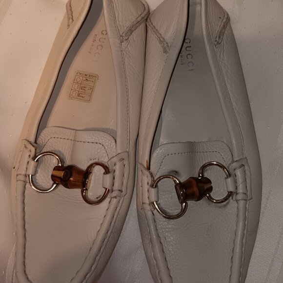 GUCCI Authentic Bamboo Horse Bit Ivory White Leather Slip On Loafers Women’s 7 - Picture 1 of 8